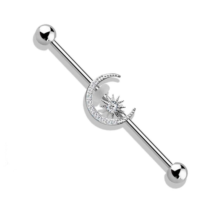 Moon with CZ Center Industrial Barbell - 1202 Body Jewelry