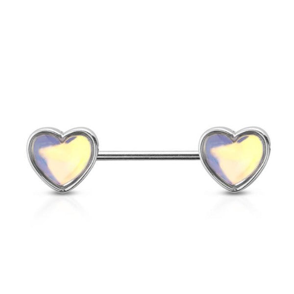 Heart Opal Nipple Barbells - 1202 Body Jewelry