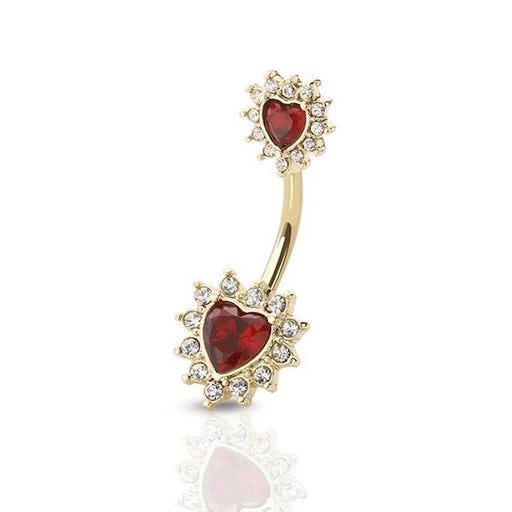 Red CZ Prong Decorated Heart Shape Navel Ring - 1202 Body Jewelry
