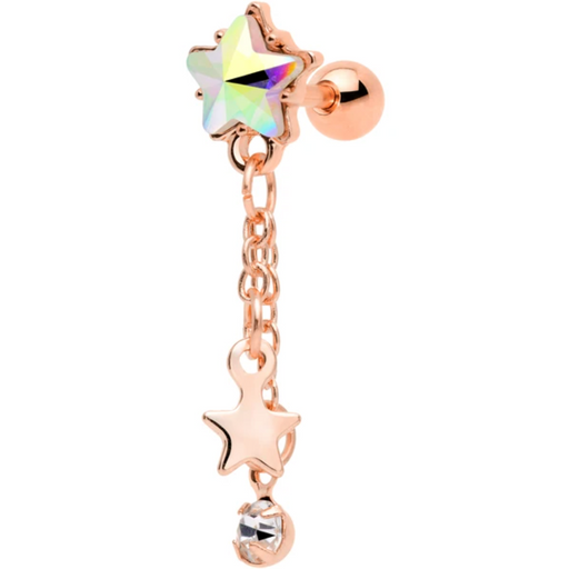 Aurora Gem Rose Gold Star Dangle Cartilage - 1202 Body Jewelry