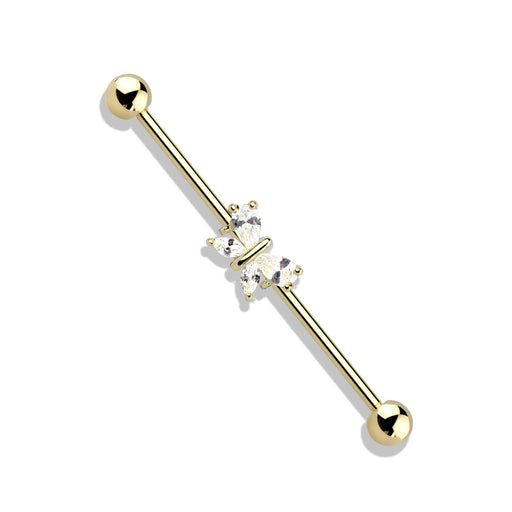 Tear Drop and Marquise CZ Butterfly Industrial Barbell