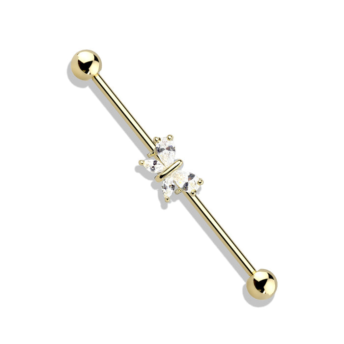 Tear Drop and Marquise CZ Butterfly Industrial Barbell