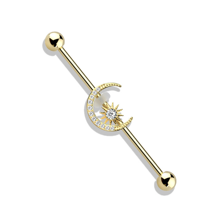 Moon with CZ Center Industrial Barbell