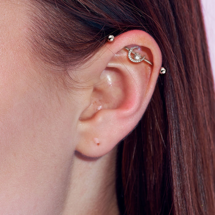 Moon with CZ Center Industrial Barbell