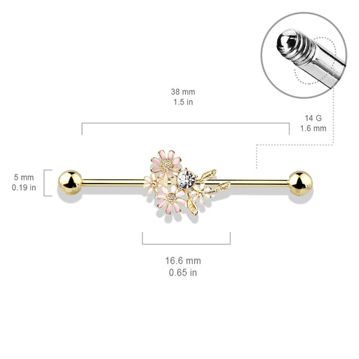 CZ and Enamel Flower Bouquet Industrial Barbells - 1202 Body Jewelry