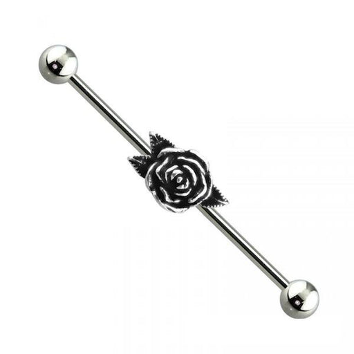 Burnished Silver Rose Industrial Barbell - 1202 Body Jewelry