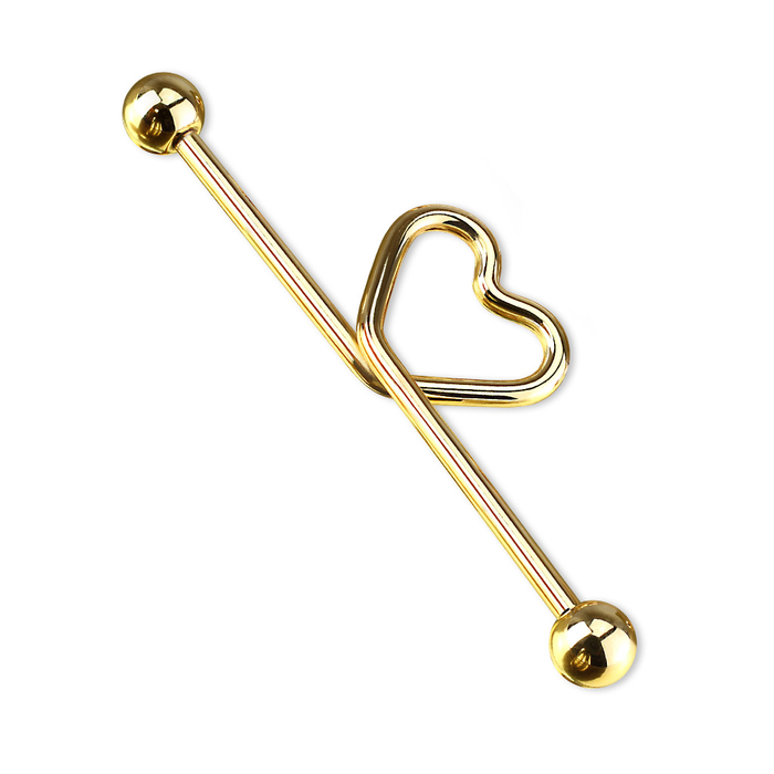 Gold heart shape in the middle Industrial Barbell - 1202 Body Jewelry