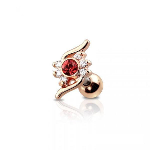 Rose Gold Two Tone Flame Gem Centered Cartilage - 1202 Body Jewelry