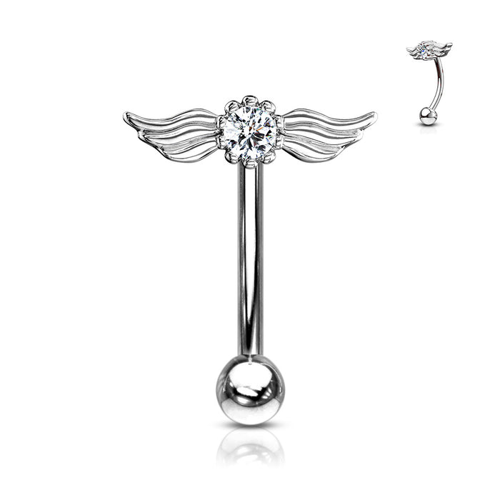 Round Crystal with Angel Wings Top Curved Barbells