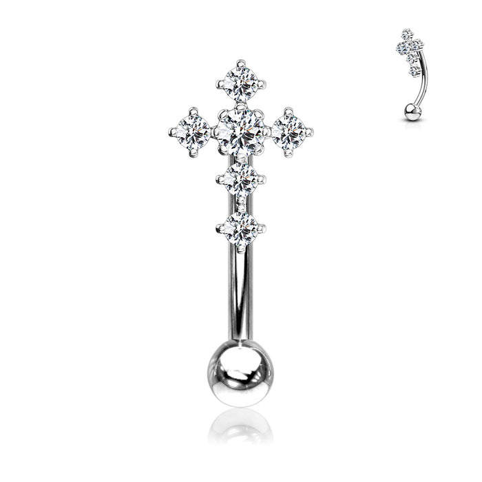 CZ Paved Cross Top Curved Barbells