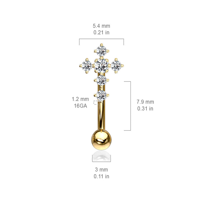 Rose Gold CZ Paved Cross Top Curved Barbells - 1202 Body Jewelry