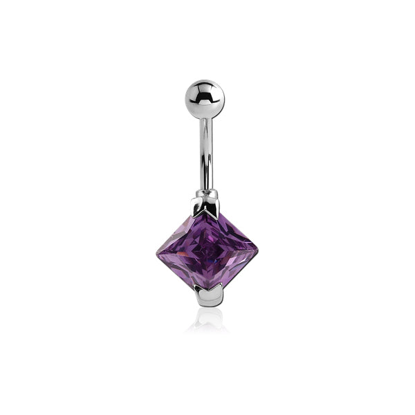 SQUARE PRONG SET CZ JEWELED NAVEL RING