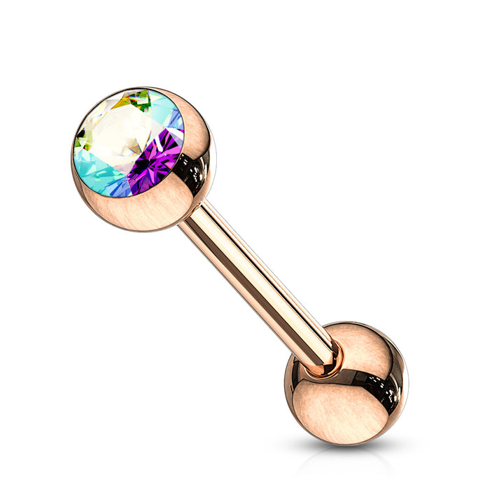 Aurora Crystal Ball Rose Gold IP Over 316L Surgical Steel Tongue Ring