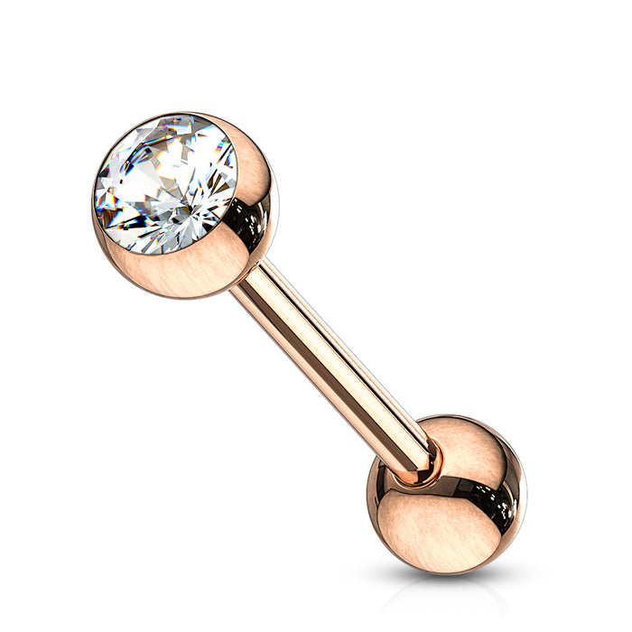 Clear Crystal Ball Rose Gold IP Over 316L Surgical Steel Tongue Ring