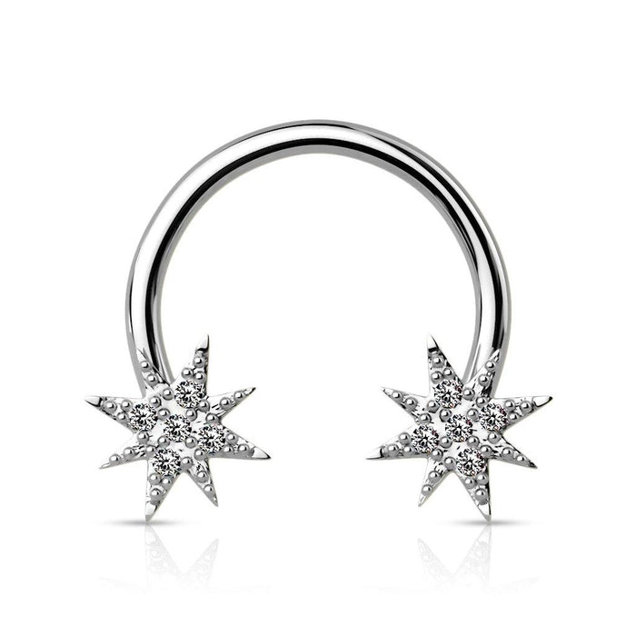 Crystal Paved Starburst Ends Circular Barbell/Horseshoe - 1202 Body Jewelry
