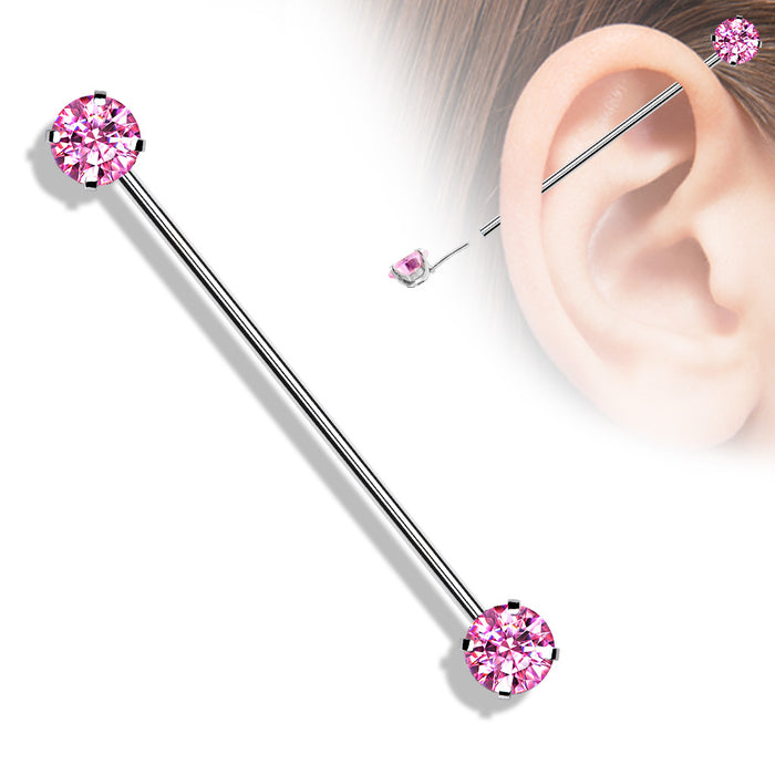 Push in Industrial Barbells with Prong Set CZ Ends
