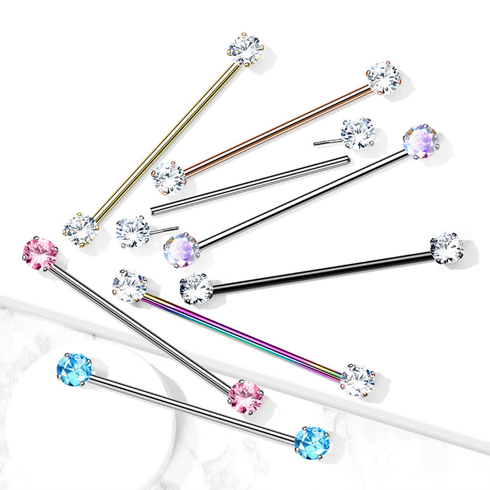 Push in Industrial Barbells with Prong Set CZ Ends