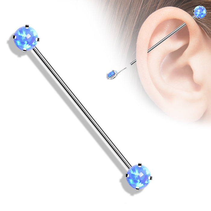 Push in Industrial Barbells with Prong Set Opal Ends