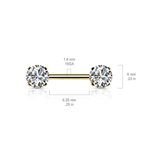 Rose Gold Round CZ Ends Push in Nipple Barbells - 1202 Body Jewelry