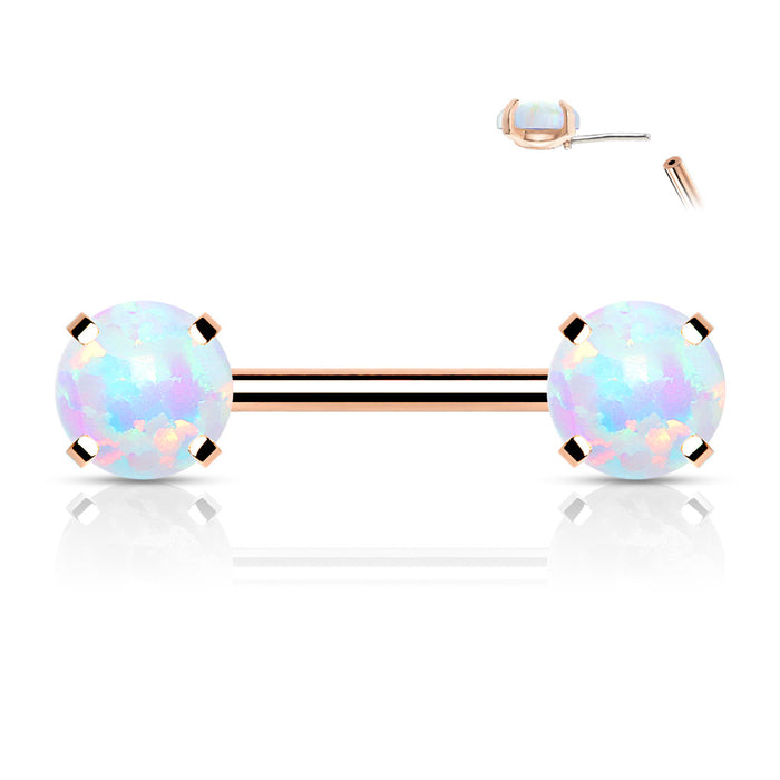 Rose Gold Round Opal Ends Push in Nipple Barbells - 1202 Body Jewelry