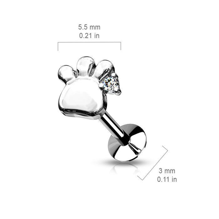 CZ Set Paw Threadless Top Push in Labret