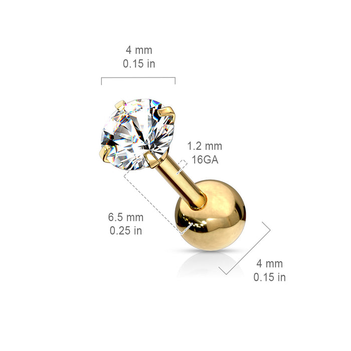 Round Shape CZ Top Cartilage/Tragus Barbell