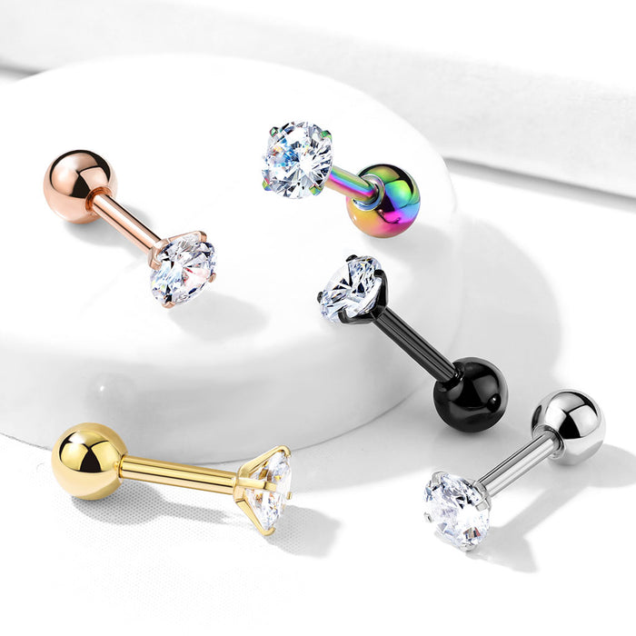 Round Shape CZ Top Cartilage/Tragus Barbell