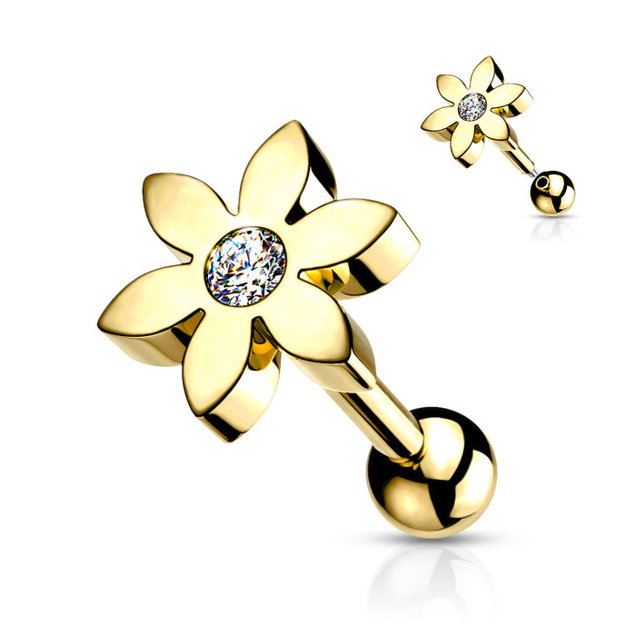 Flower with CZ Solitaire Cartilage Tragus Barbell Studs