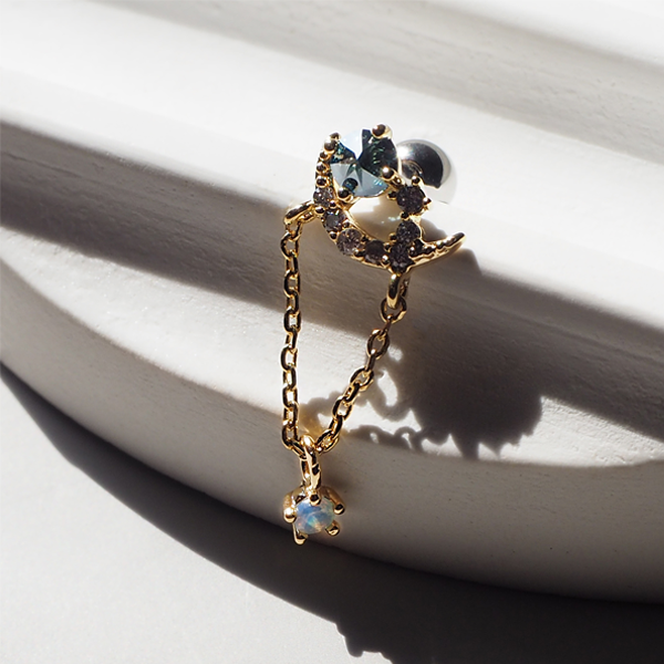 Gold Moon With Blue Gem Dangle Cartilage Barbell