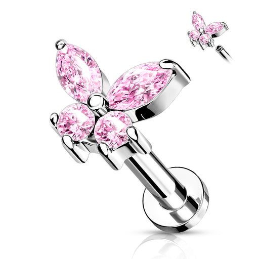 CZ Butterfly Top on Internally Threaded Labret