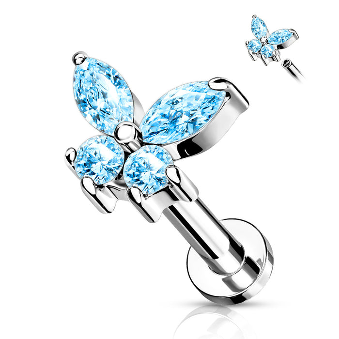 CZ Butterfly Top on Internally Threaded Labret