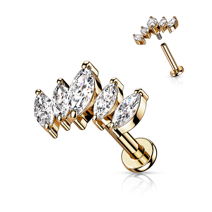 5 Marquise CZ Fan Set Top with Internally Threaded Labret