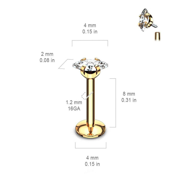 Silver Marquise CZ 316L Internally Threaded Labret - 1202 Body Jewelry
