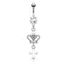 Silver Crown with Heart CZ Cross Dangle Navel Ring - 1202 Body Jewelry