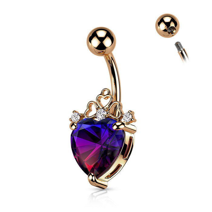Heart Filigree with Heart Crystal Navel Ring