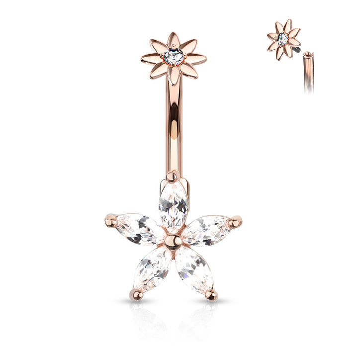 5 Marquise CZ Petals Flower CZ Center Navel Ring