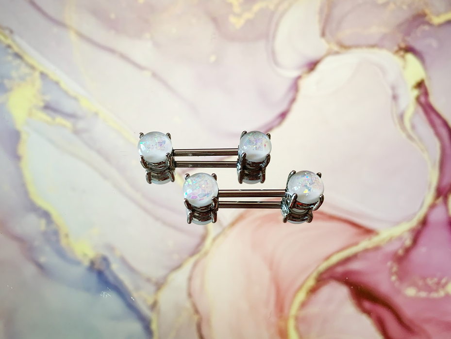Synthetic Opal Nipple Rings - 1202 Body Jewelry