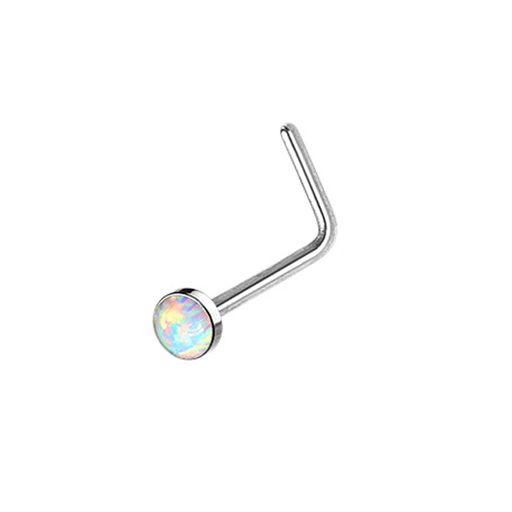 Silver Opal "L" Bend Nose Stud Rings - 1202 Body Jewelry