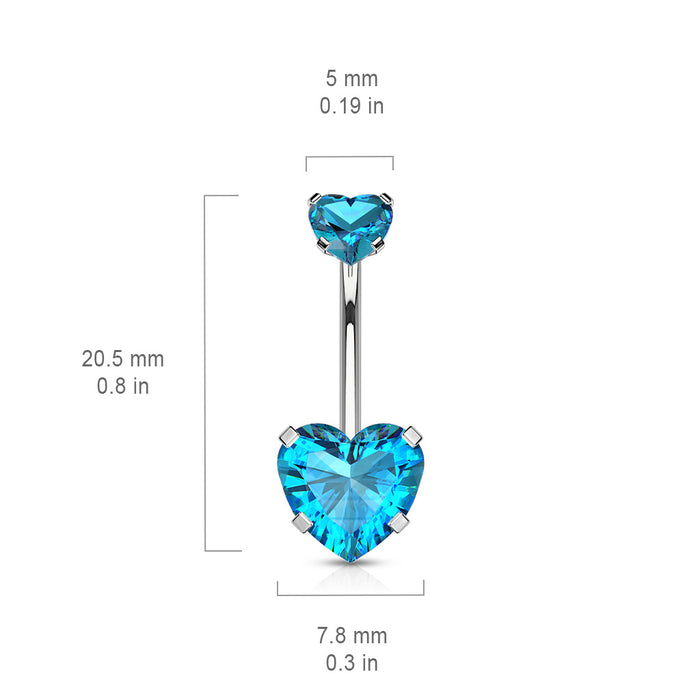 Clear Internal Thread CZ Double Heart Navel Ring - 1202 Body Jewelry