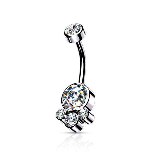 Silver Round Cluster Crystal Stone Belly Ring - 1202 Body Jewelry