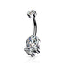 Silver Round Cluster Crystal Stone Belly Ring - 1202 Body Jewelry