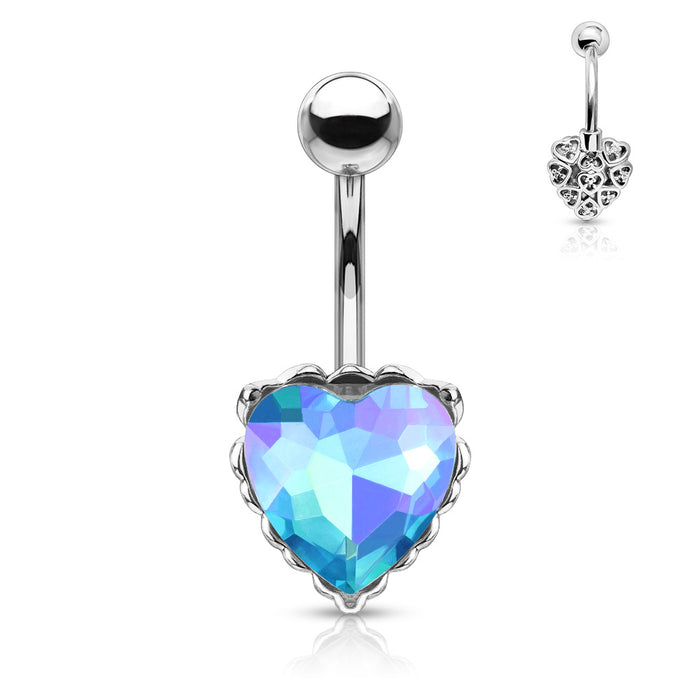 Aqua Borealis Heart Shape Silver Navel Ring - 1202 Body Jewelry