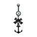 Black Ribbon Anchor Dangle Double Gem Navel Ring - 1202 Body Jewelry