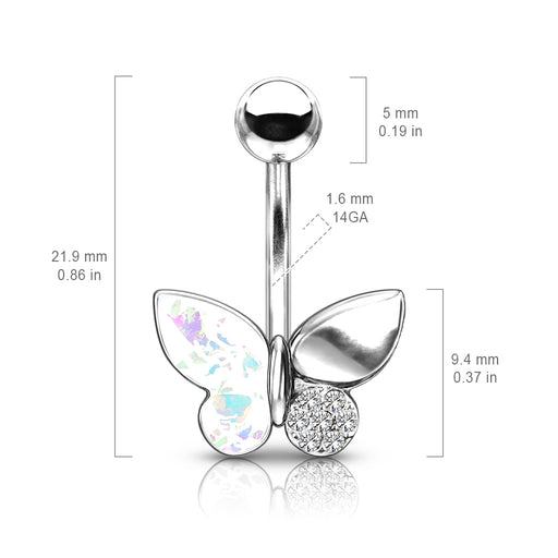 Butterfly with Opal Glitter Filled Wings Navel Ring - 1202 Body Jewelry