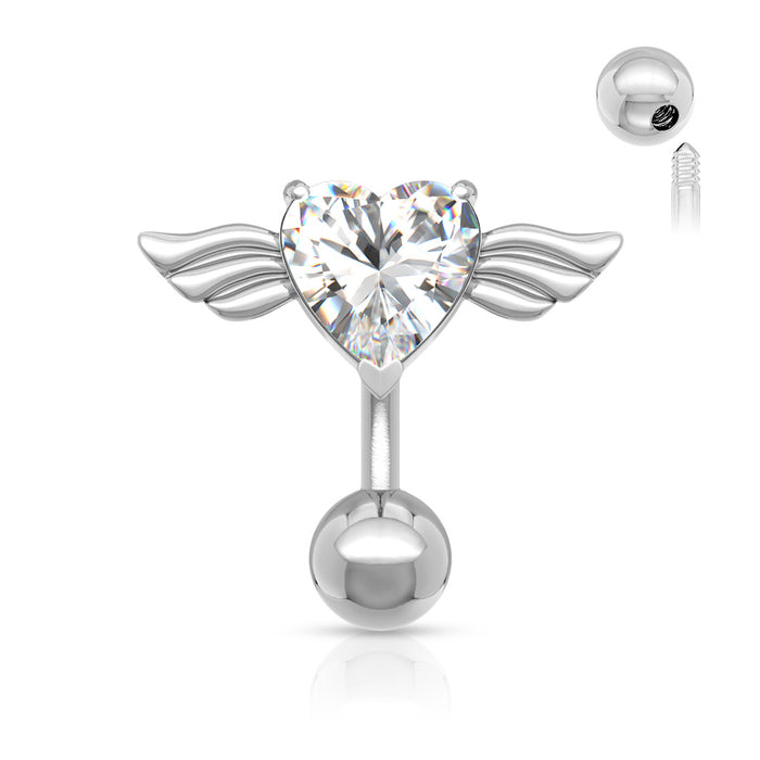 Angel Winged Heart CZ Navel Ring