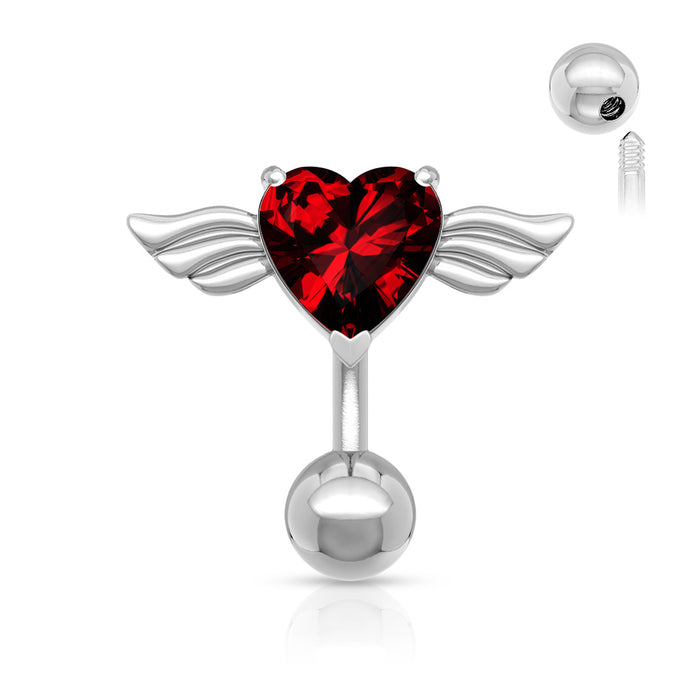 Angel Winged Heart CZ Navel Ring