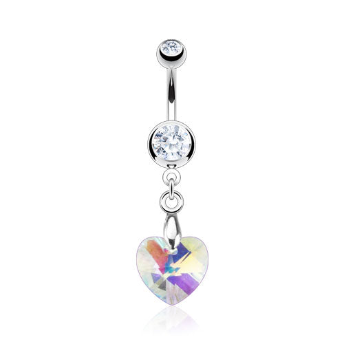 Clear Crystal Ray Prism Heart Navel Ring - 1202 Body Jewelry