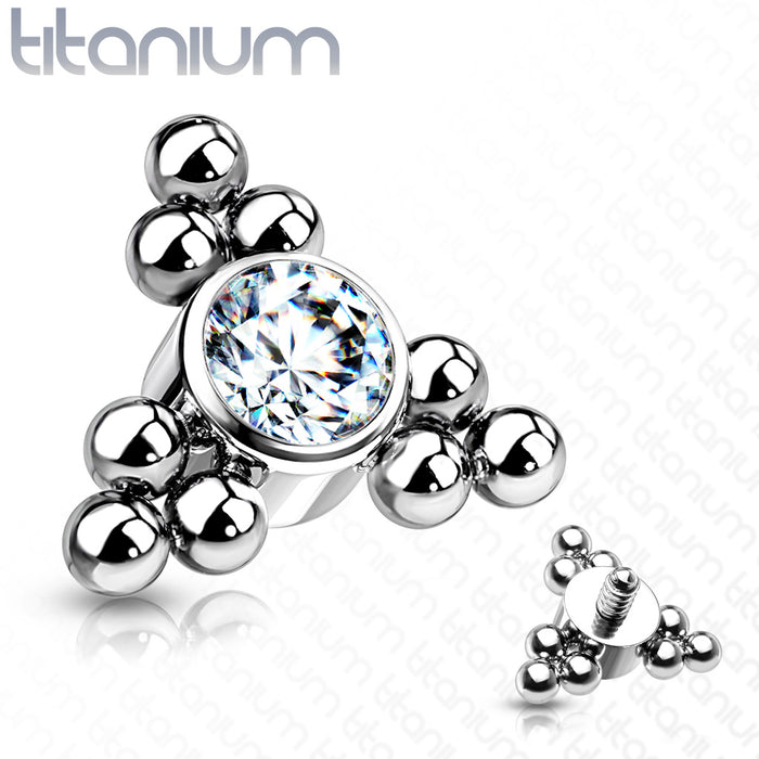 Implant Grade Titanium Internally Threaded Tops with Single CZ and Triple Ball Clusters