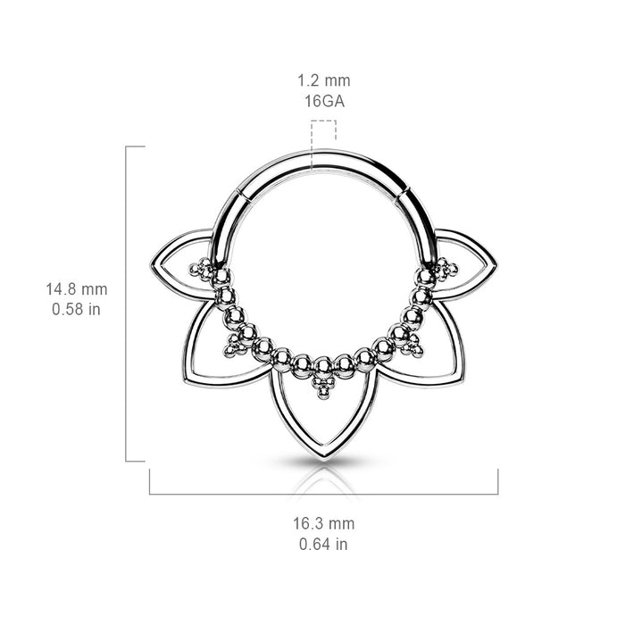 Precision Hinged Segment Hoop with 3 Prong Set Pear CZ and beads
