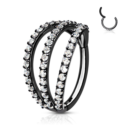 Hinged Segment Hoop Rings with Triple Layer Paved CZ